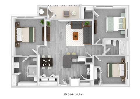 Floor plan for 3 beds, 2 baths, 1055 sqft